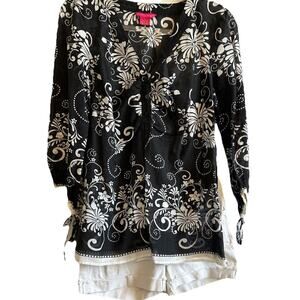 Sunny Leigh Womens L Coverup Tunic Silk Blend 3/4 Sleeve Floral Beach Boho VTG